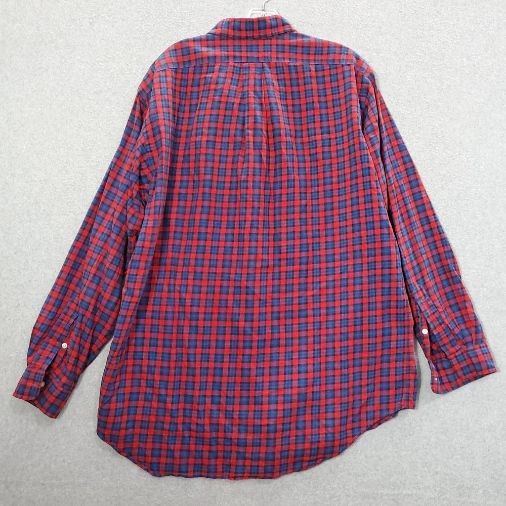 Ralph Lauren Men Button Up Shirt Large Red Classic Fit Plaid Blue LS READ
